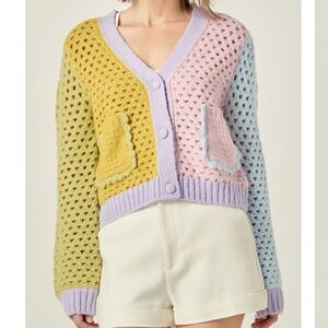 English Factory Pastel Colorblock Sweater Cardigan NWT XS